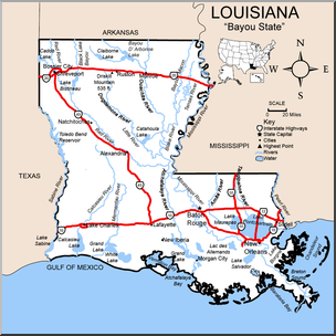 Clip Art: US State Maps: Louisiana Color Detailed