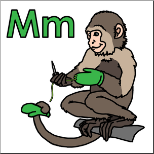 Clip Art: Alphabet Animals: M – Monkey Mends Mittens Color