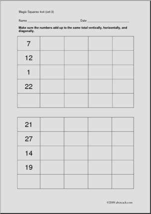 Magic Squares 4 x 4 (set 3) Worksheet