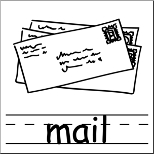 Clip Art: Basic Words: Mail B&W Labeled