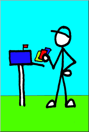 Clip Art: Stick Guy Mail Carrier Color