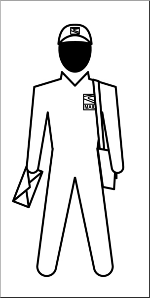 Clip Art: People: Postal Worker (male) B&W