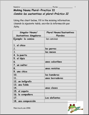 Spanish: Spanish 1 – De singular a plural  1(secundaria)