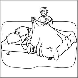 Clip Art: Kids: Chores: Making the Bed B&W