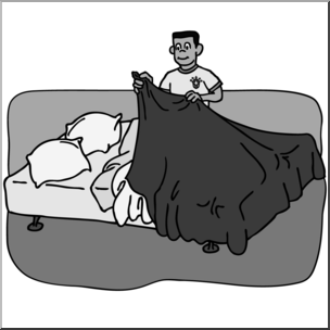Clip Art: Kids: Chores: Making the Bed Grayscale