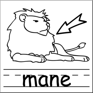 Clip Art: Basic Words: Mane B&W Labeled