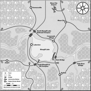 Clip Art: Generic Map 01 Grayscale Labeled