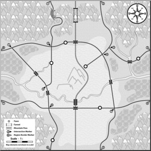 Clip Art: Generic Map 02 Grayscale Unlabeled
