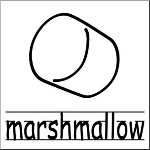 Clip Art: Basic Words: Marshmallow B&W Labeled