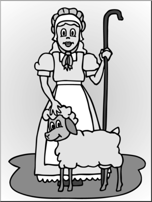 Clip Art: Mary Had A Little Lamb Grayscale