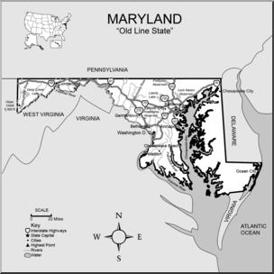 Clip Art: US State Maps: Maryland Grayscale Detailed