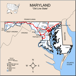 Clip Art: US State Maps: Maryland Color Detailed