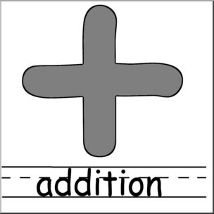Clip Art: Math Symbols: Set 2: Addition Grayscale Labeled