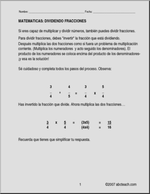 Spanish: MatemÂ·ticas – Fracciones:  ExplicaciÃ›n de DivisiÃ›n (elementaria/secundaria)