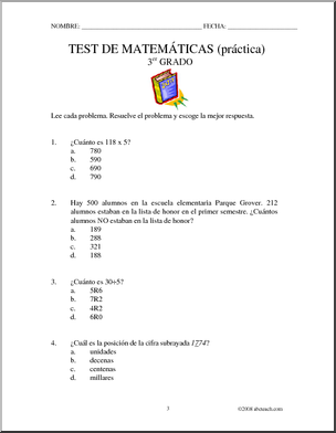 Spanish: MatemÂ·ticas – Test de prÂ·ctica de aritmÃˆtica. (elementaria/secundaria)
