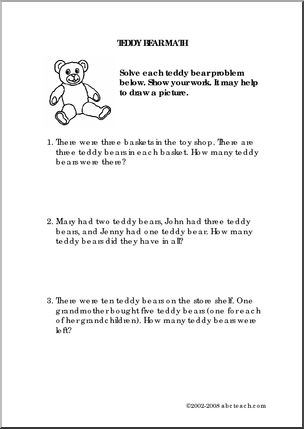 Word Problems: Teddy Bear Theme (primary)