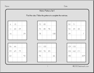Matrix Patterns (upper elem) Worksheets