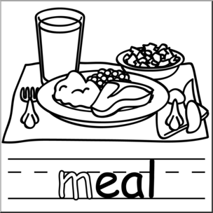 Clip Art: Basic Words: -eal Phonics: Meal B&W
