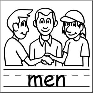 Clip Art: Basic Words: Men B&W Labeled