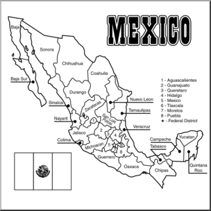 Clip Art: Mexico Map B&W Labeled