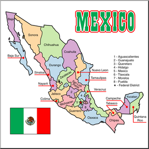 Clip Art: Mexico Map Color Labeled