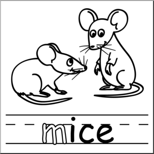 Clip Art: Basic Words: -ice Phonics: Mice B&W