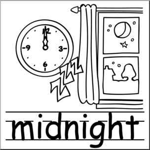 Clip Art: Basic Words: Midnight B&W Labeled