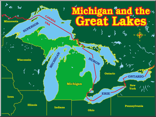 Clip Art: Michigan and the Great Lakes Color Labeled