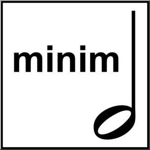 Clip Art: British Music Notation: Minim B&W Labeled