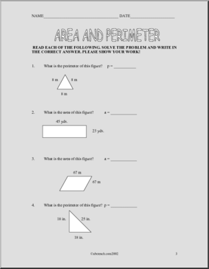 Area and Perimeter (upper elem/middle) Rules and Practice