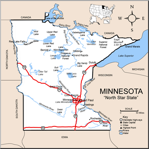 Clip Art: US State Maps: Minnesota Color Detailed