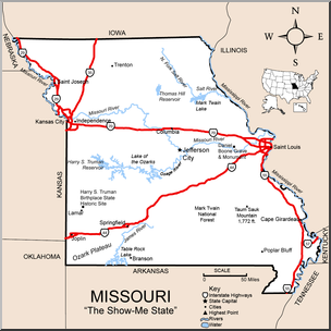 Clip Art: US State Maps: Missouri Color Detailed