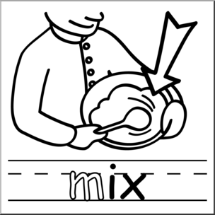 Clip Art: Basic Words: -ix Phonics: Mix B&W