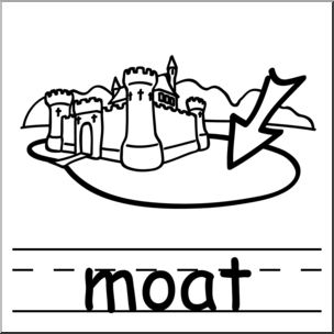 Clip Art: Basic Words: Moat B&W Labeled