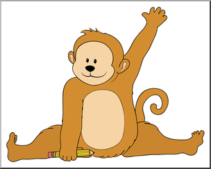 Clip Art: Cartoon Monkey Raising Hand Color