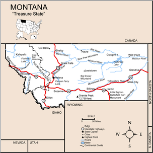 Clip Art: US State Maps: Montana Color Detailed