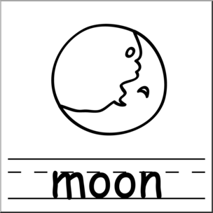 Clip Art: Basic Words: Moon B&W Labeled