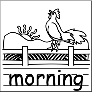 Clip Art: Basic Words: Morning B&W Labeled