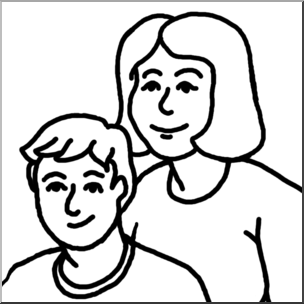 Clip Art: Mother and Son B&W