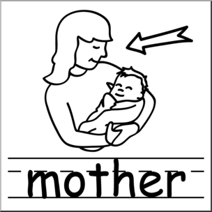 Clip Art: Basic Words: Mother B&W Labeled