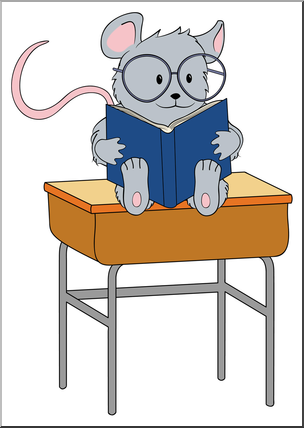 Clip Art: Cartoon Mouse Reading Color