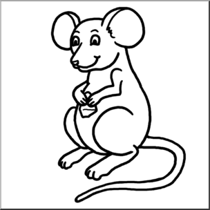 Clip Art: Cartoon Mouse with Cheese B&W