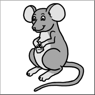Clip Art: Cartoon Mouse with Cheese Grayscale