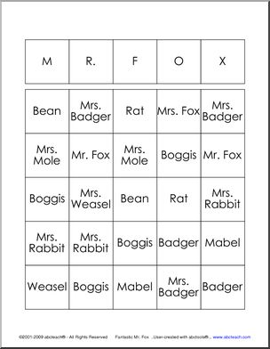 Fantastic Mr. Fox Characters Bingo