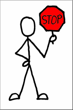 Clip Art: Stick Guy Stop Sign Color