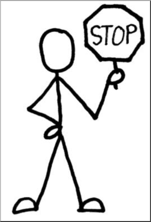 Clip Art: Stick Guy Stop Sign B&W