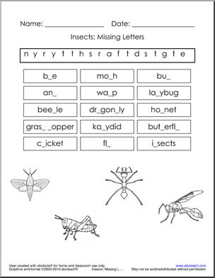 Missing Letters: Insects (easy version)