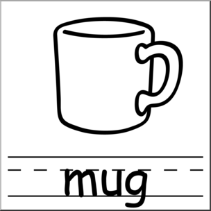 Clip Art: Basic Words: Mug B&W Labeled