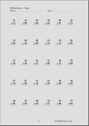 Multiplication (2 digits, set 4) Worksheet