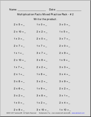 Multiplication Facts Mixed Practice Pack